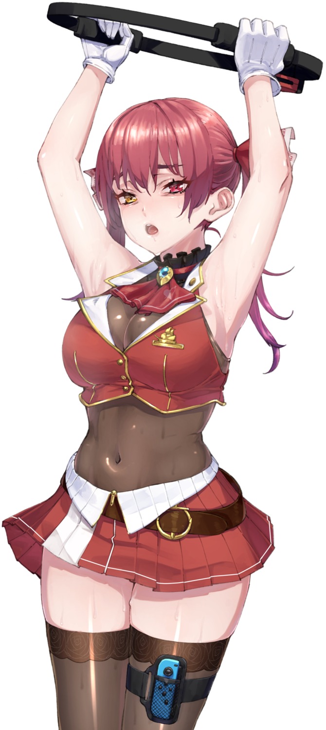 garter, heterochromia, hololive, houshou_marine, oshiruko_(oshiruco_212048), thighhighs, wet