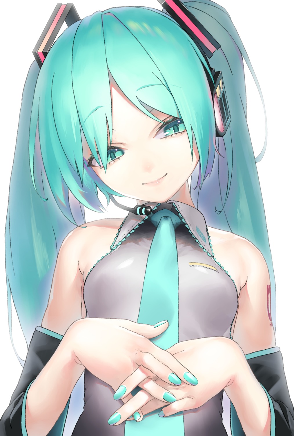 hatsune_miku, headphones, rsk_(tbhono), tattoo, vocaloid