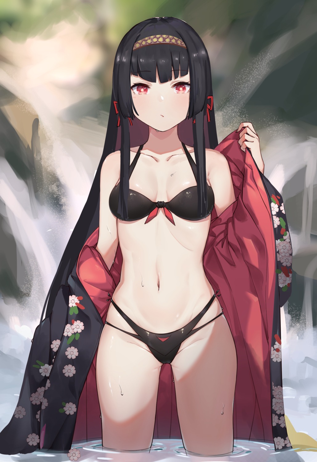 bikini, japanese_clothes, jiliang_jiying_yumao, open_shirt, swimsuits, undressing, wet