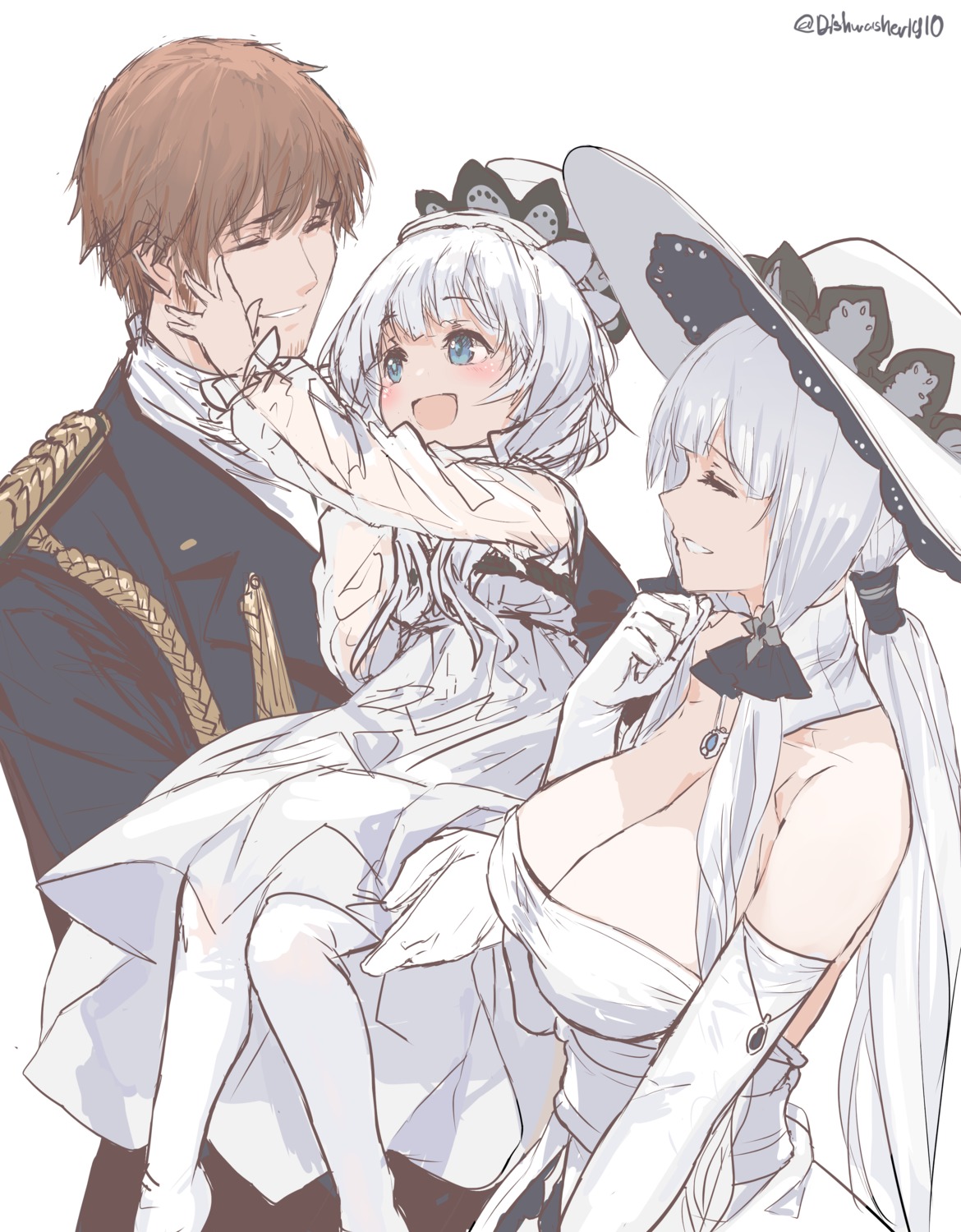 azur_lane, dishwasher1910, dress, illustrious_(azur_lane), little_illustrious_(azur_lane), no_bra, pantyhose, see_through, sketch, uniform