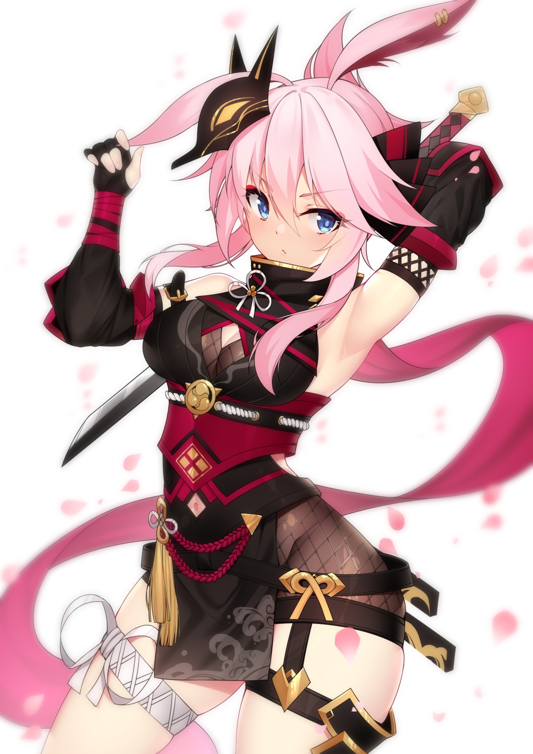 animal_ears, benghuai_xueyuan, bunny_ears, cleavage, garter, honkai_impact, japanese_clothes, ninja