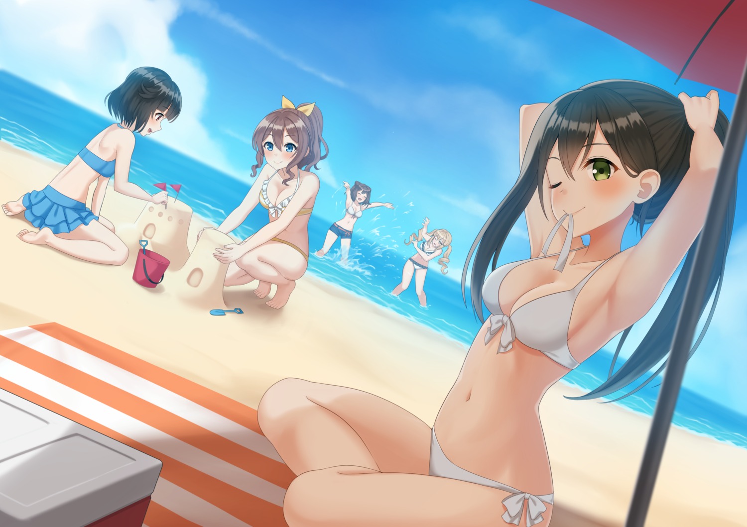 bang_dream!, bikini, cleavage, hanazono_tae, ichigaya_arisa, kurisu-kun, swimsuits, toyama_kasumi