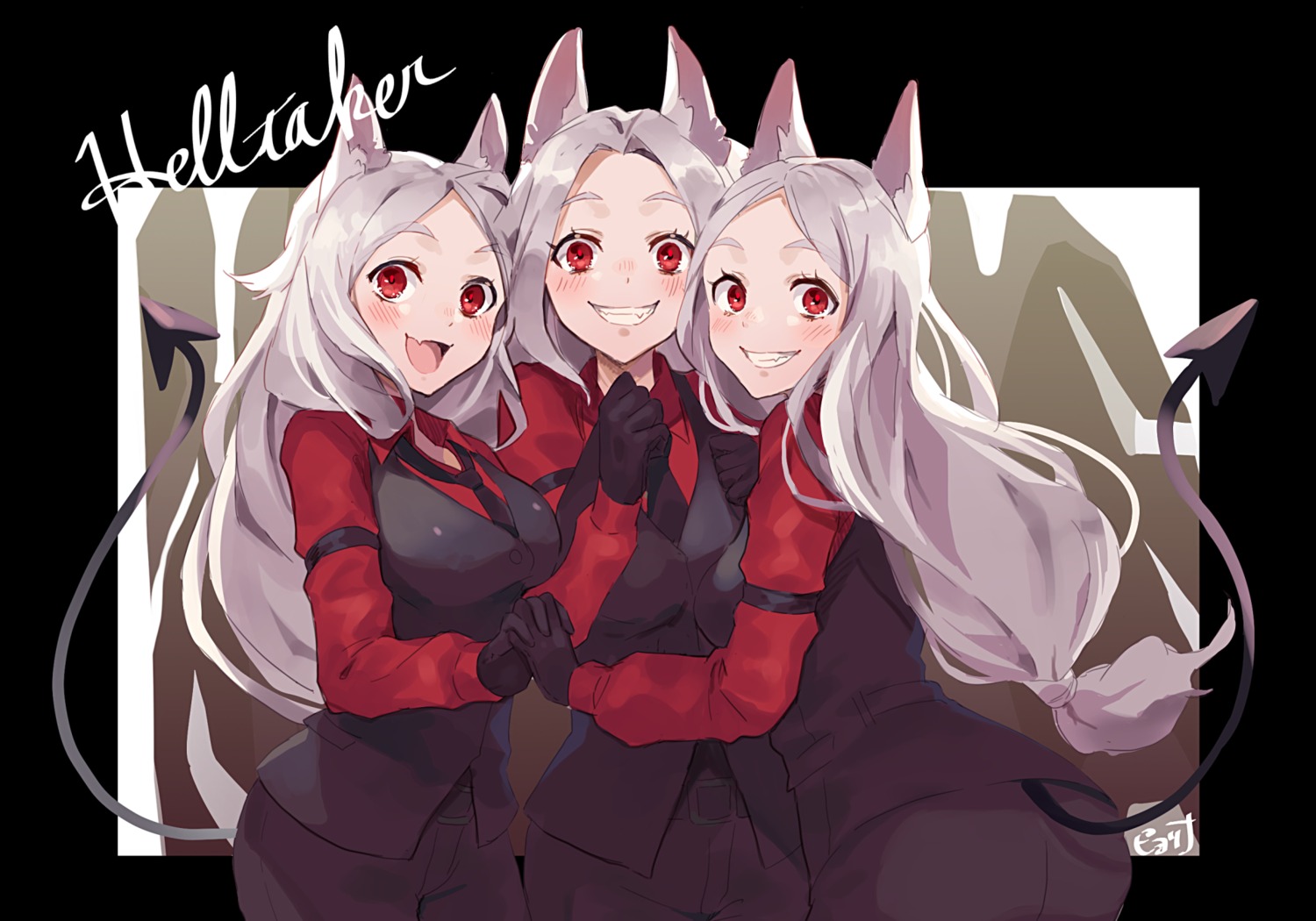 animal_ears, business_suit, cerberus_(helltaker), helltaker, piyoyanagi, tail