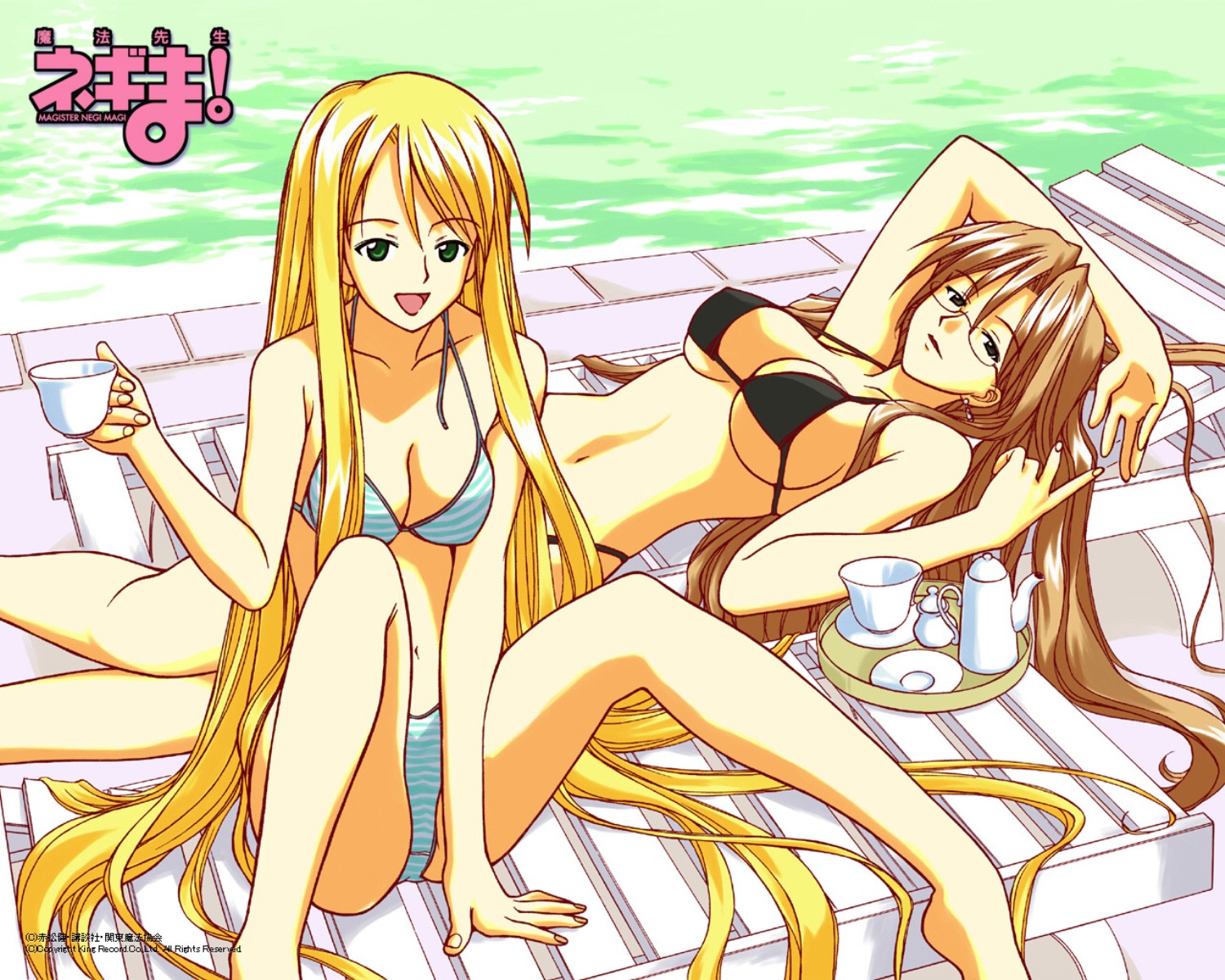 bikini, cleavage, mahou_sensei_negima, megane, minamoto_shizuna, swimsuits, yukihiro_ayaka