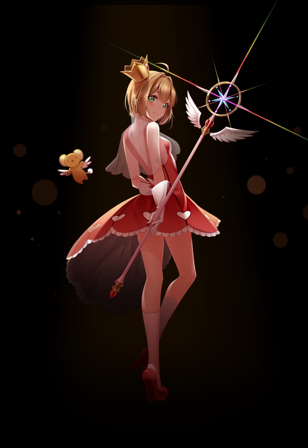 card_captor_sakura, dress, heels, kerberos, kinomoto_sakura, koyaya, see_through, weapon