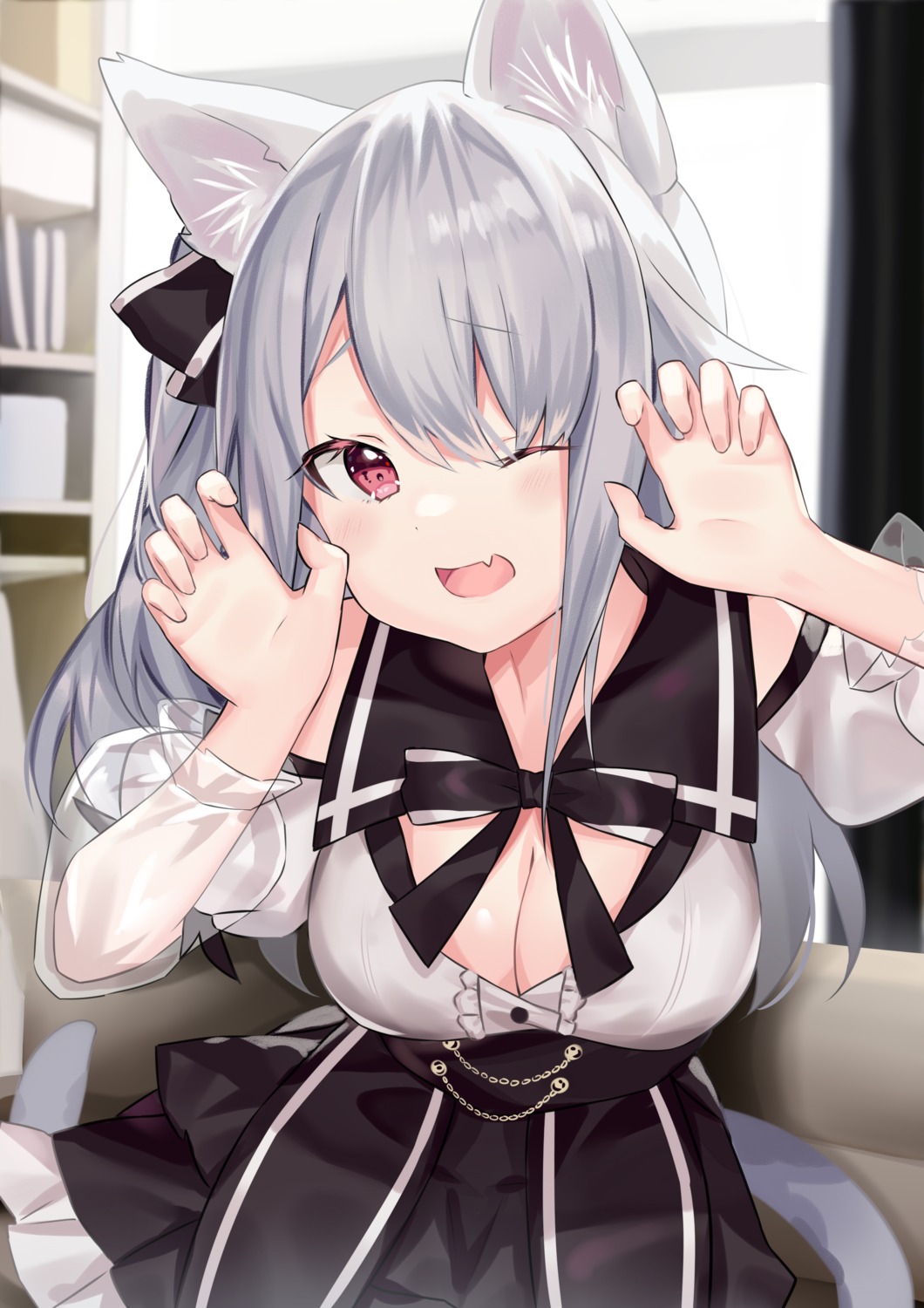 animal_ears, chiyuki, cleavage, nekomimi, tail
