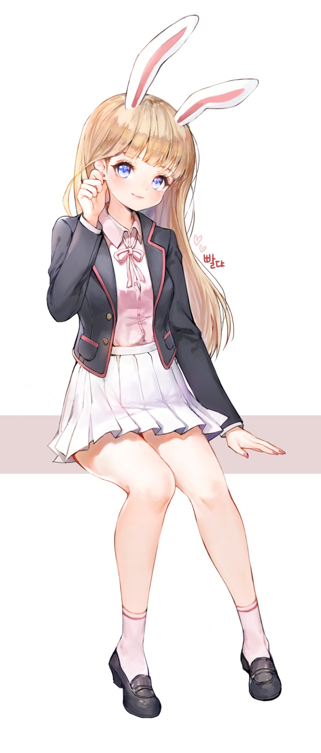 animal_ears, annyeongbangawo, bunny_ears, seifuku