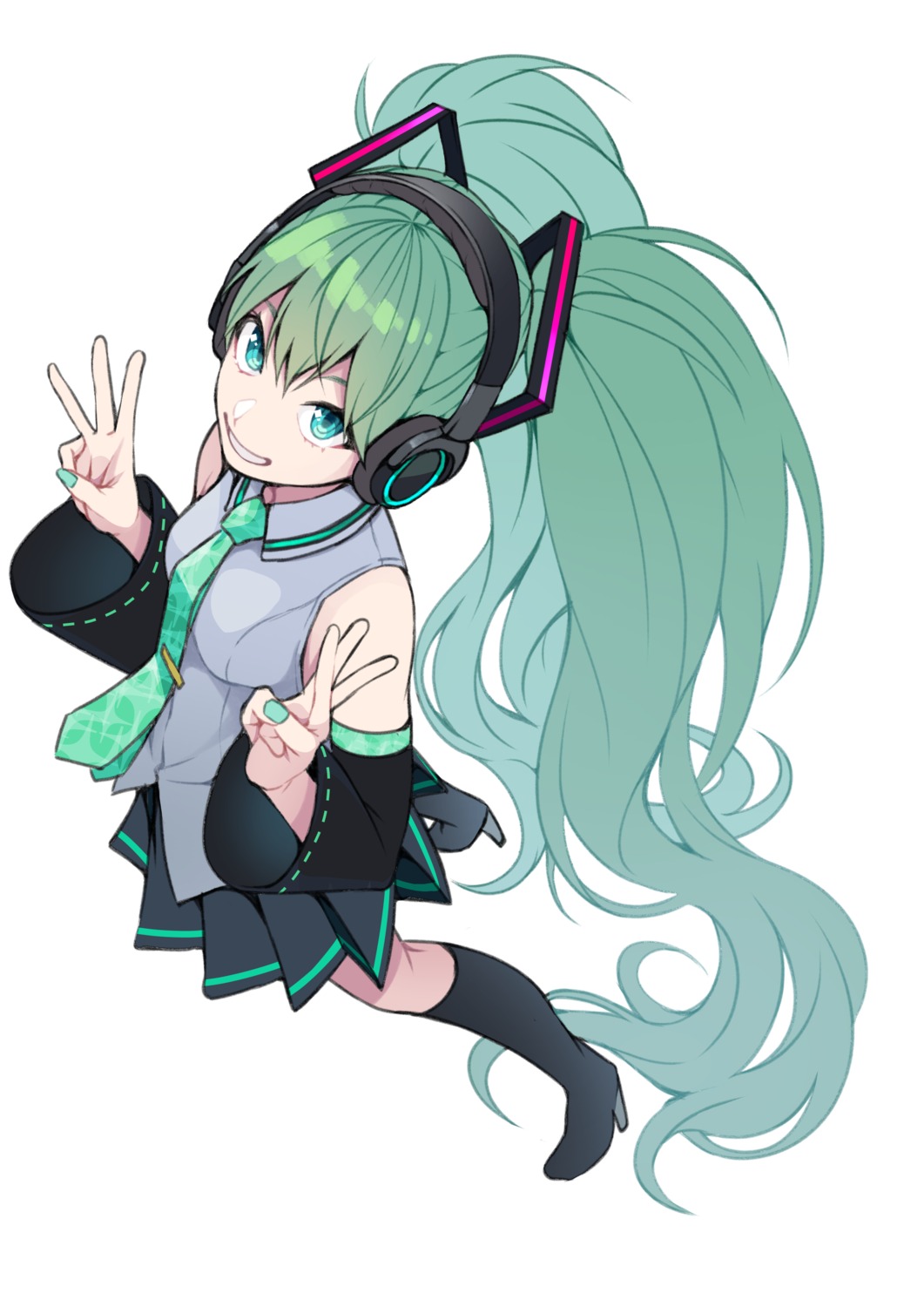 hatsune_miku, headphones, heels, kobaji, vocaloid