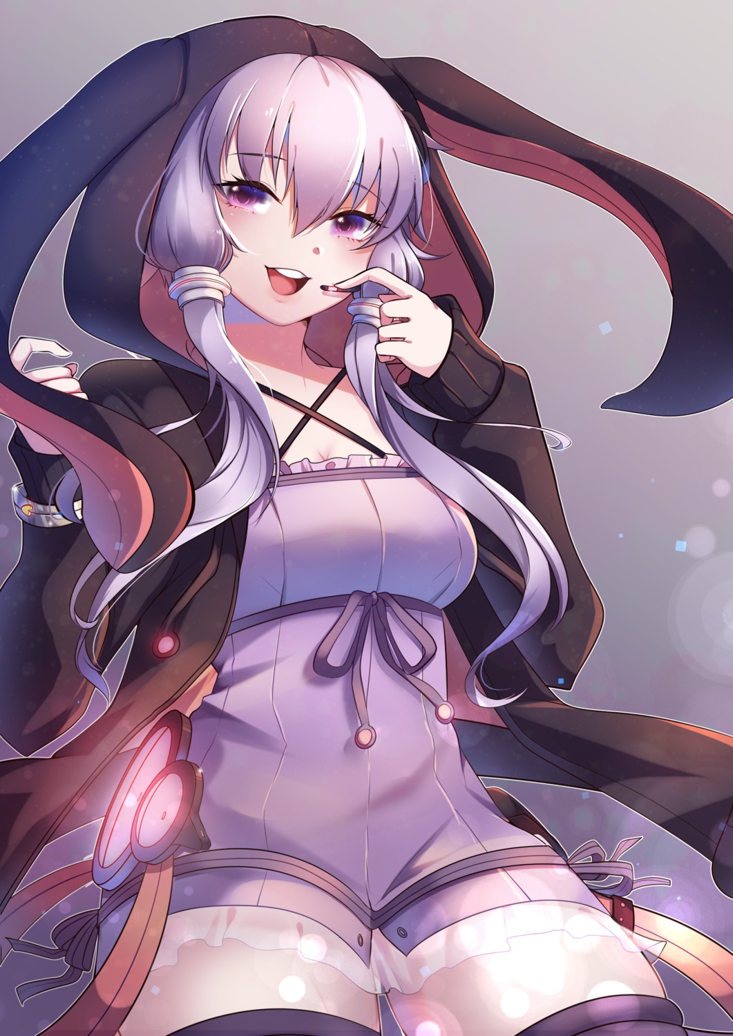 animal_ears, bunny_ears, cleavage, rayrie, see_through, sweater, thighhighs, voiceroid