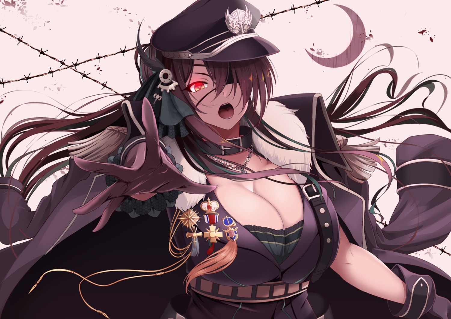 cleavage, eyepatch, moo_yoshio, shirase_sakuya, the_idolm@ster, the_idolm@ster_shiny_colors, uniform