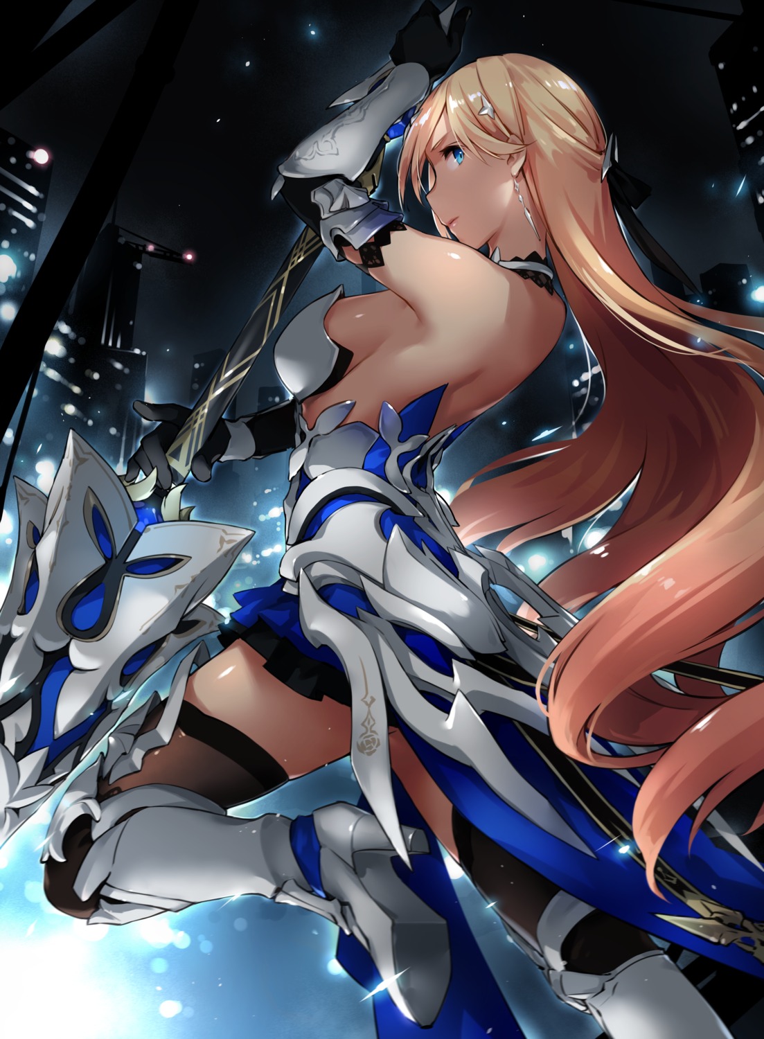armor, benghuai_xueyuan, bianka_durandal_ataegina, heels, honkai_impact, no_bra, thighhighs, weapon