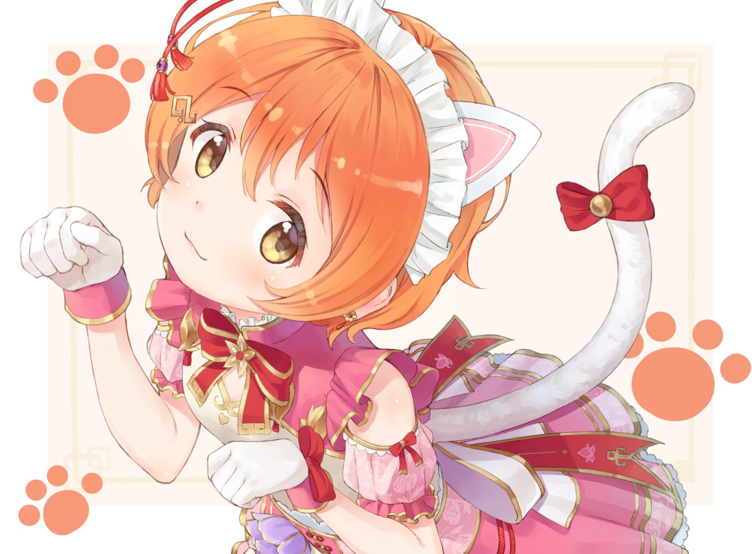 animal_ears, dress, eichisu, hoshizora_rin, love_live!, love_live!_(series), nekomimi, tail