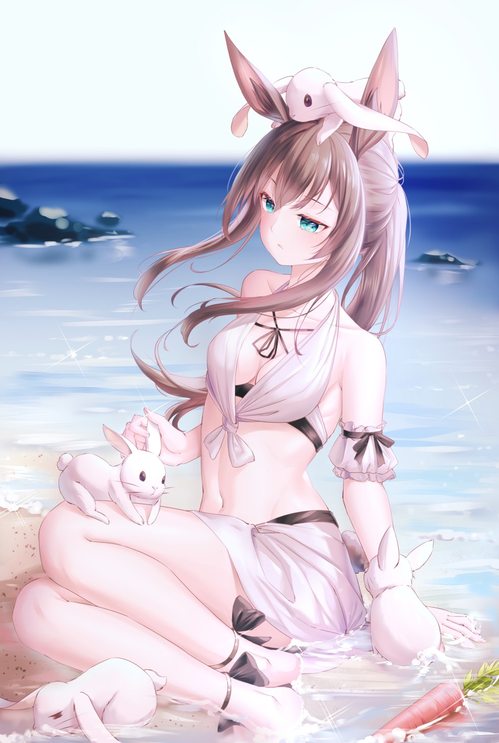 amaroku_neko, amiya_(arknights), animal_ears, arknights, bikini, bunny_ears, swimsuits, wet