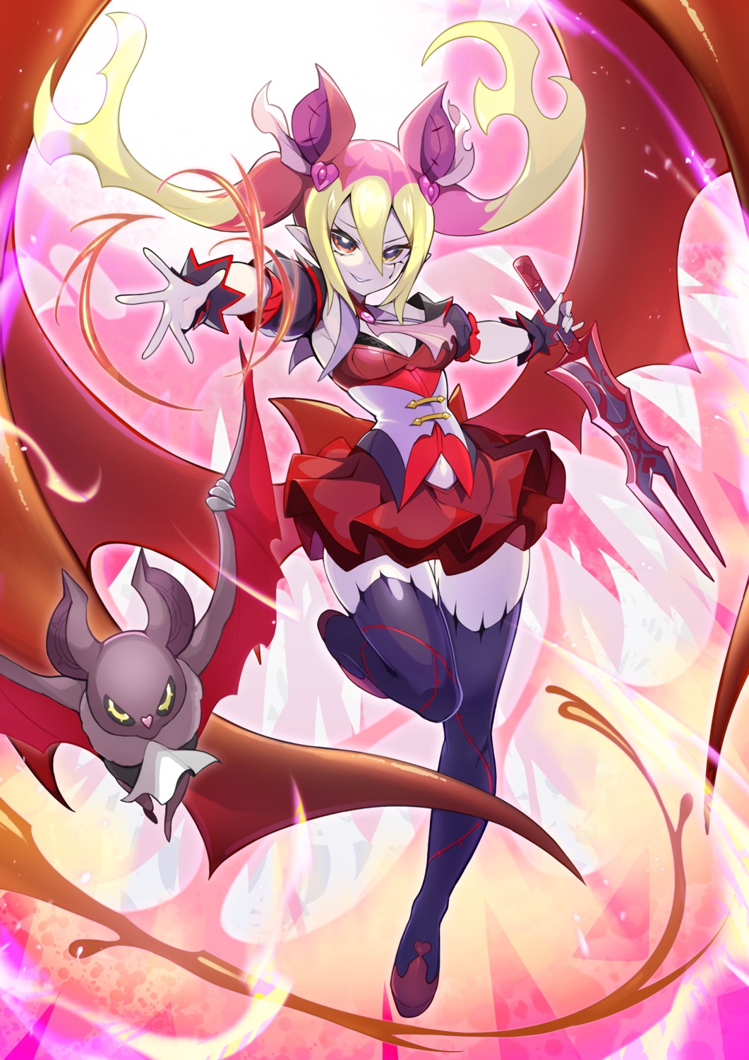 baniran_dorosu, cleavage, pointy_ears, thighhighs, weapon, wings