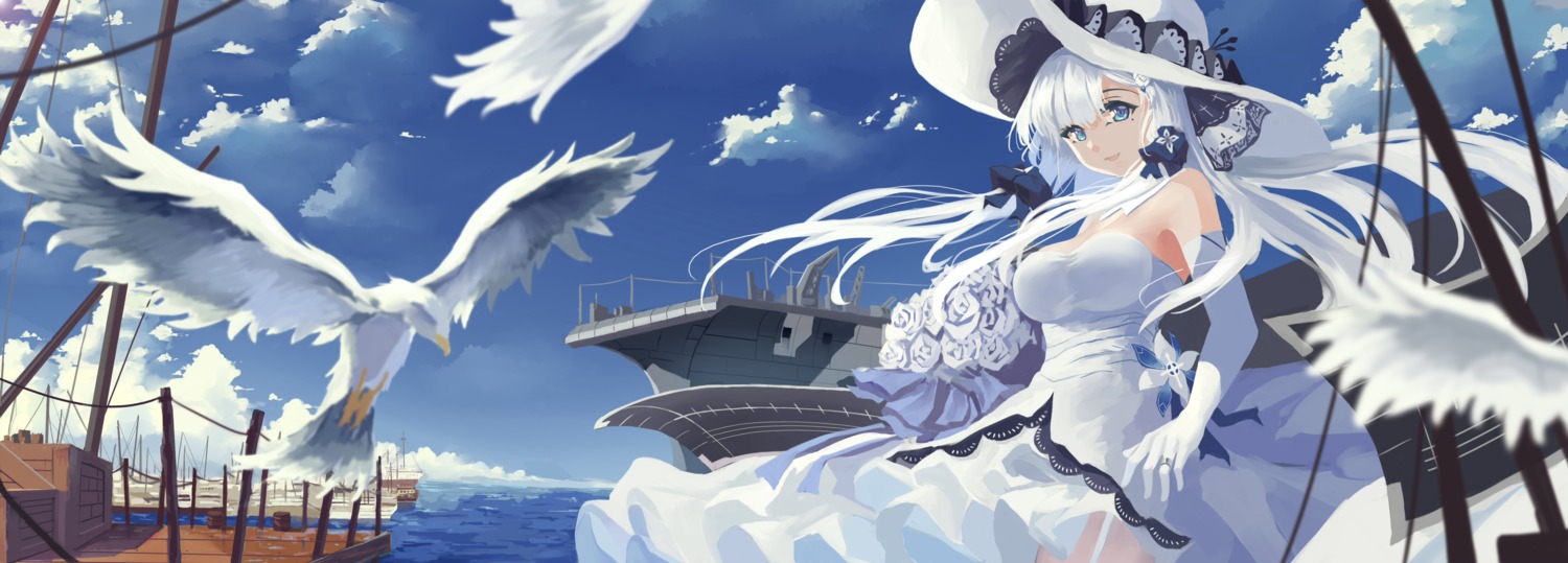 azur_lane, cleavage, dress, illustrious_(azur_lane), skirt_lift, stockings, thighhighs, wjn-rance