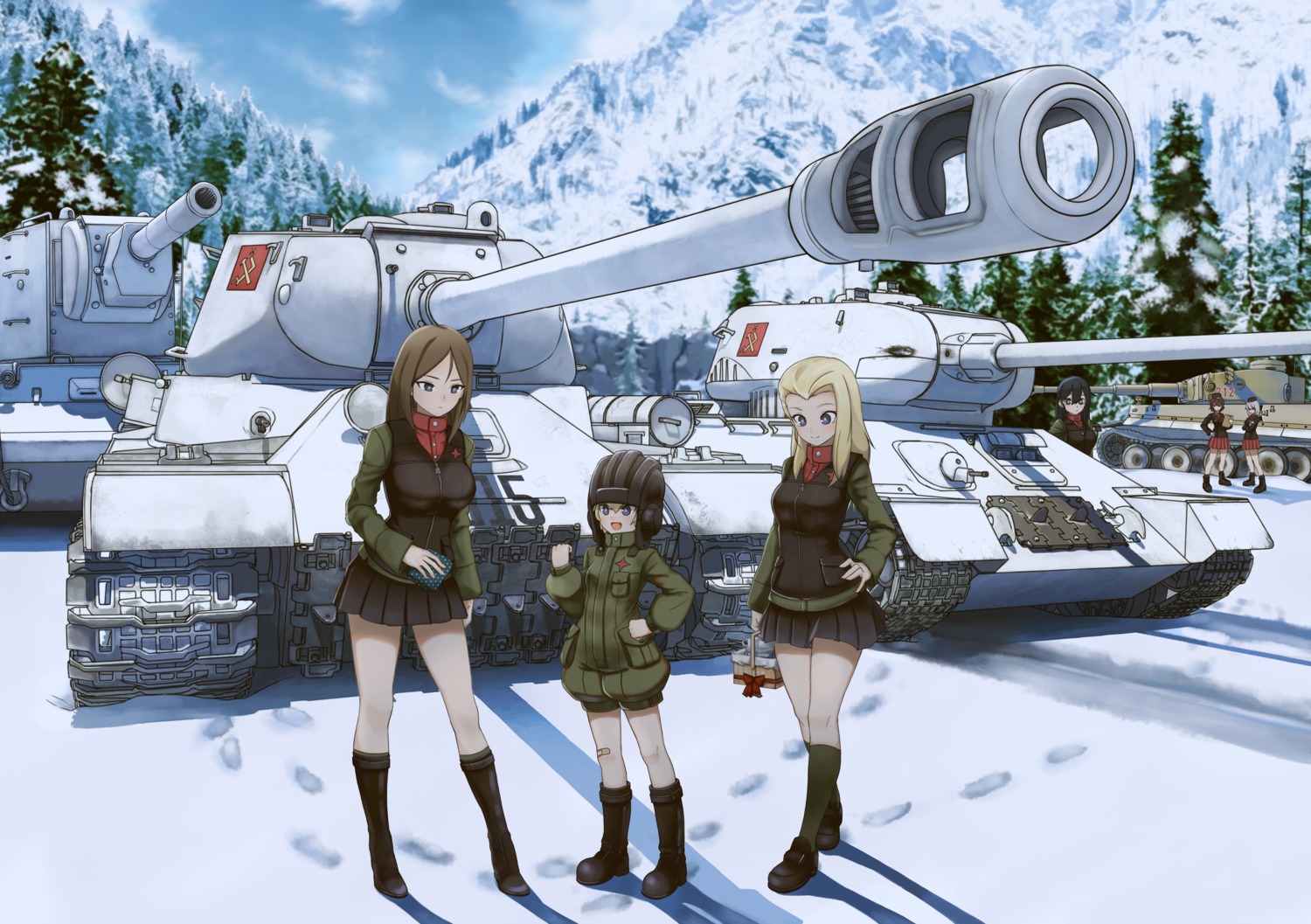 bandaid, behalter, clara_(girls_und_panzer), girls_und_panzer, itsumi_erika, katyusha, nishizumi_maho, nonna