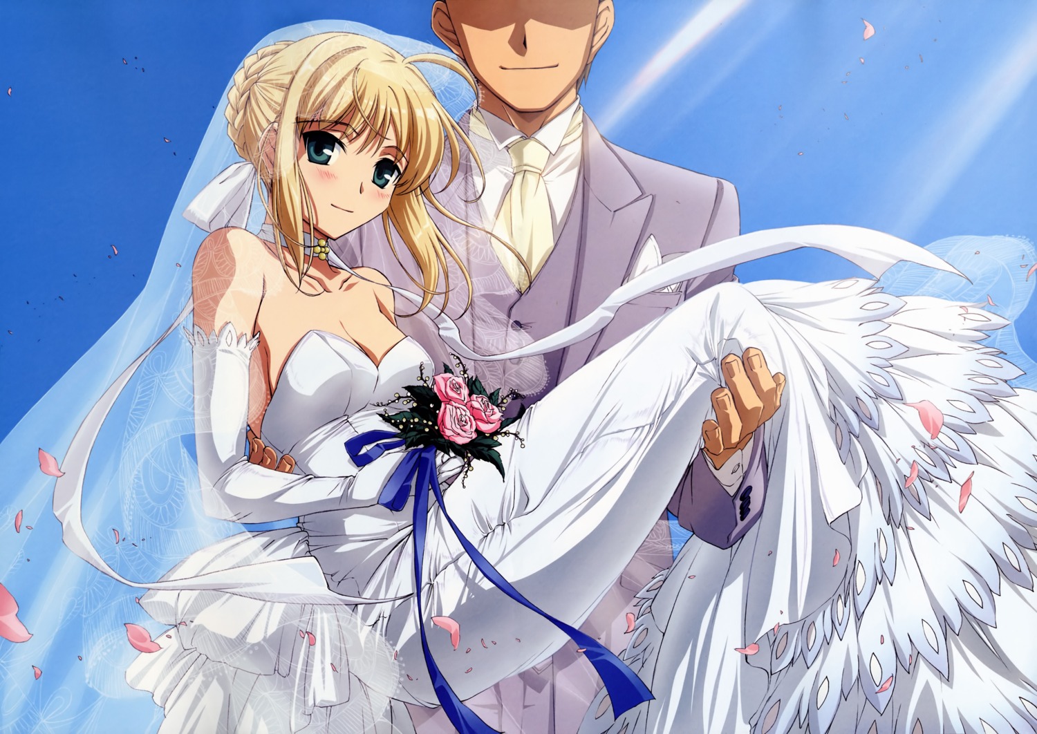 artoria_pendragon_(fate), cleavage, dress, fate/stay_night, ishii_kumi, wedding_dress