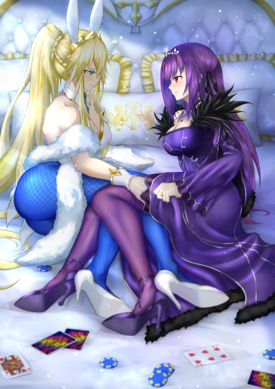 animal_ears, artoria_pendragon_(fate), ash_(artist), bunny_ears, bunny_girl, dress, fate/grand_order, fishnets