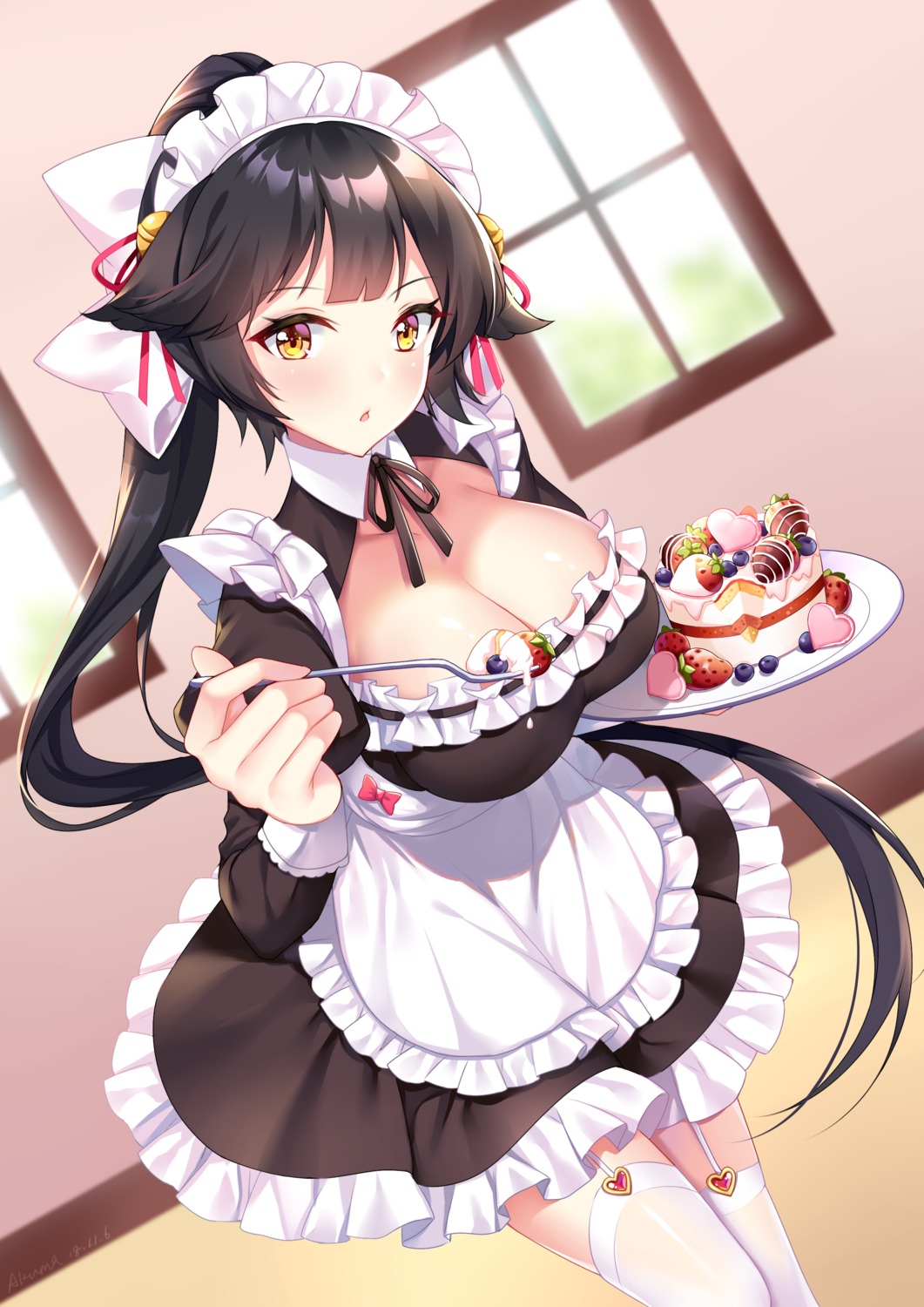 azur_lane, cleavage, ju_topia, maid, no_bra, stockings, takao_(azur_lane), thighhighs