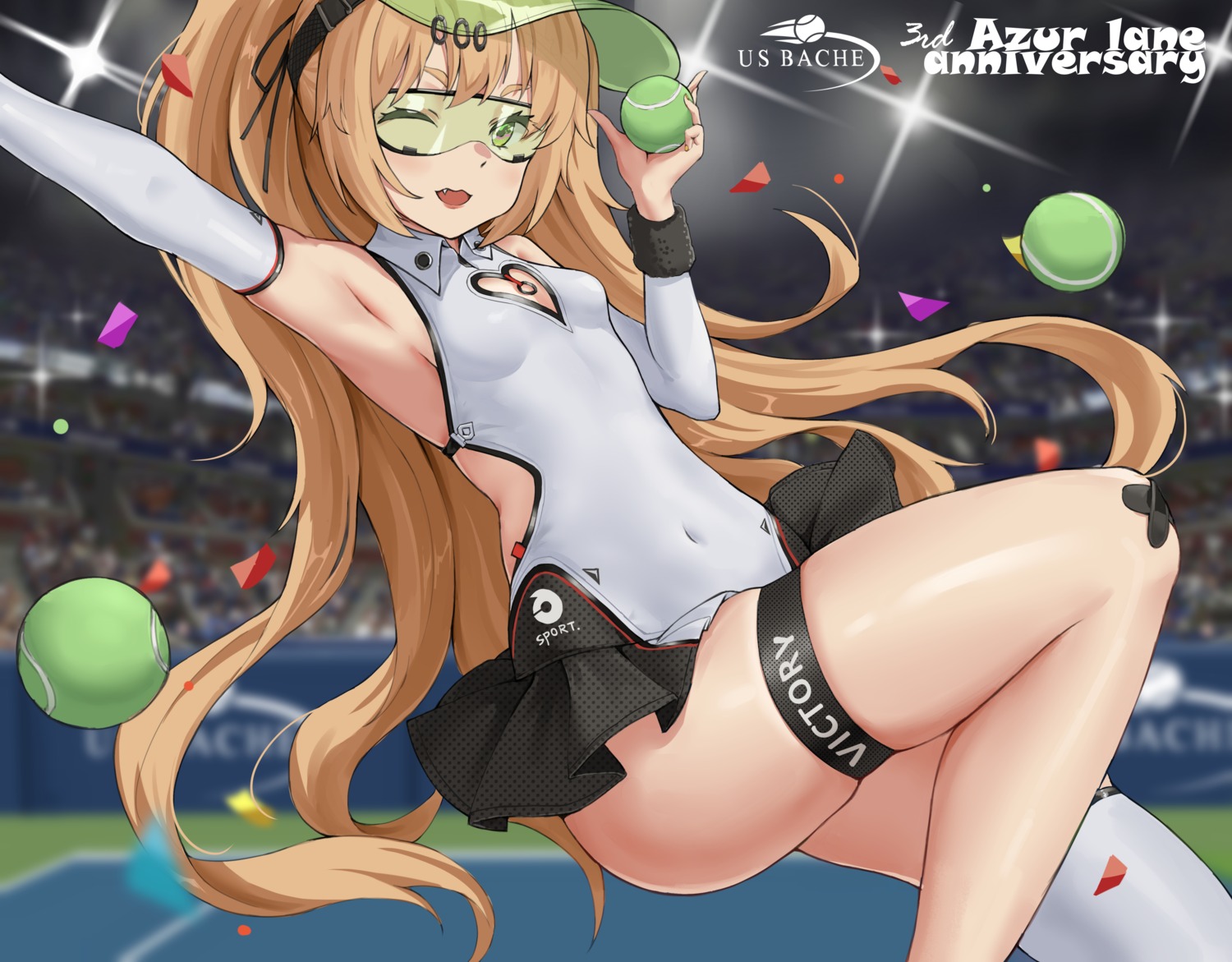 azur_lane, bache_(azur_lane), cleavage, dress, garter, qianqiu_wanxia, skirt_lift, tennis