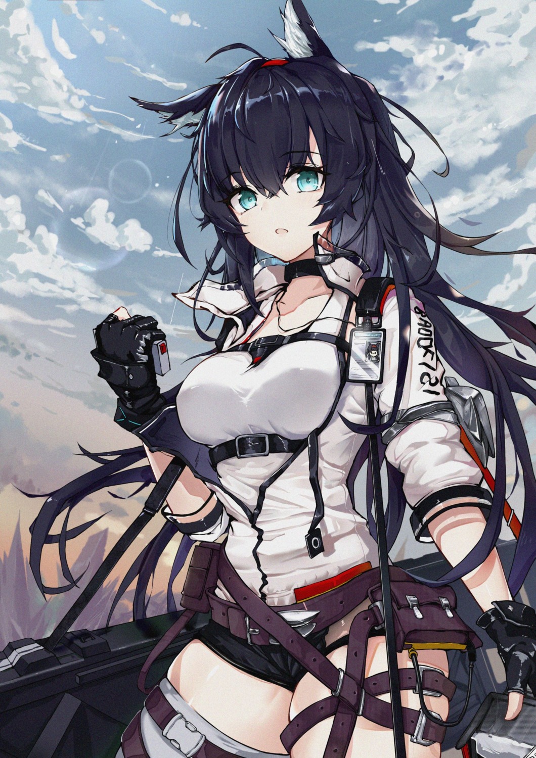 animal_ears, arknights, blaze_(arknights), garter, thighhighs, timmoo