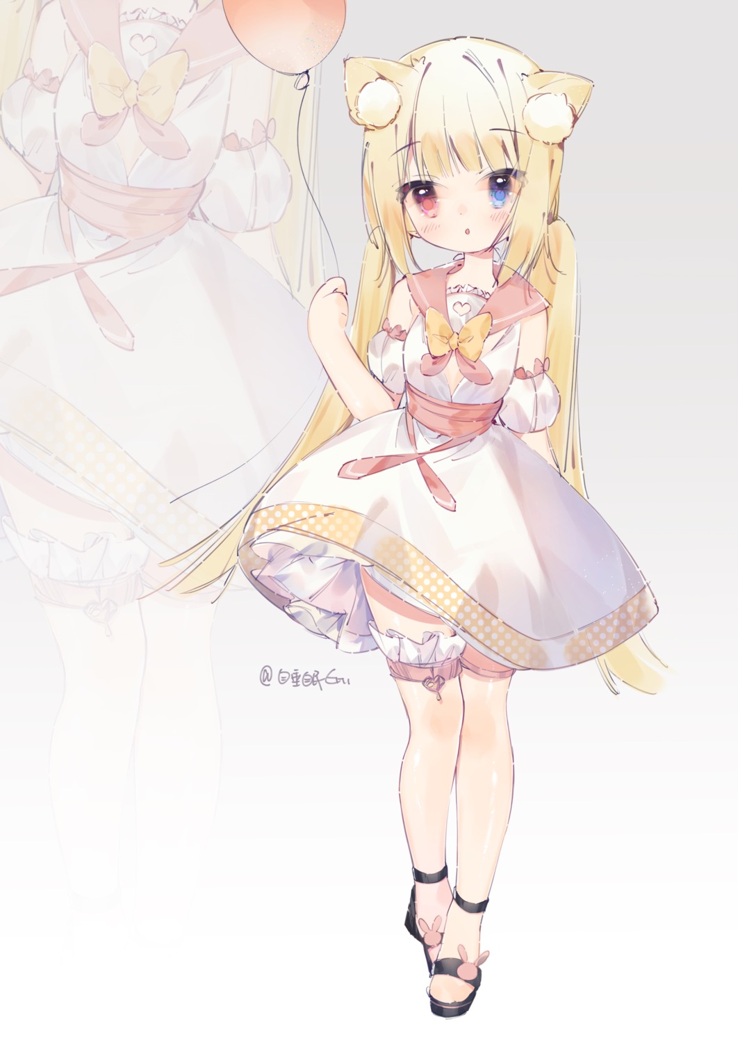animal_ears, arknights, dress, garter, heterochromia, nekomimi, nightmare_(arknights), shuimian_eru
