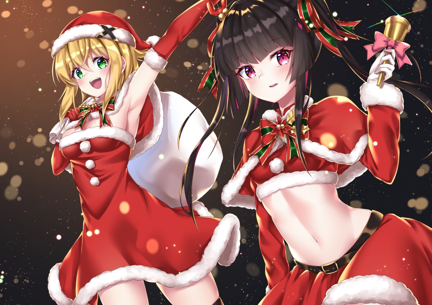 akatsuki_kirika, christmas, dress, horns, niyun_(n_niyu), senki_zesshou_symphogear, thighhighs, tsukuyomi_shirabe