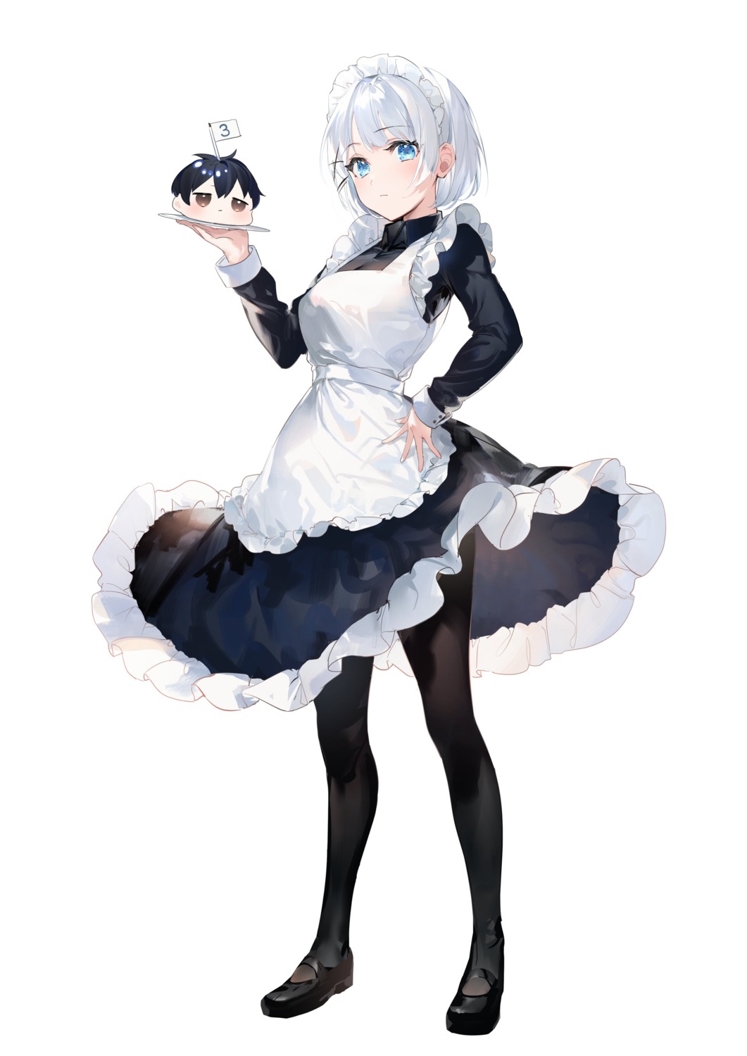 chibi, kimizuka_kimihiko, maid, pantyhose, siesta_(tanmoshi), skirt_lift, tantei_wa_mou_shindeiru., umibouzu