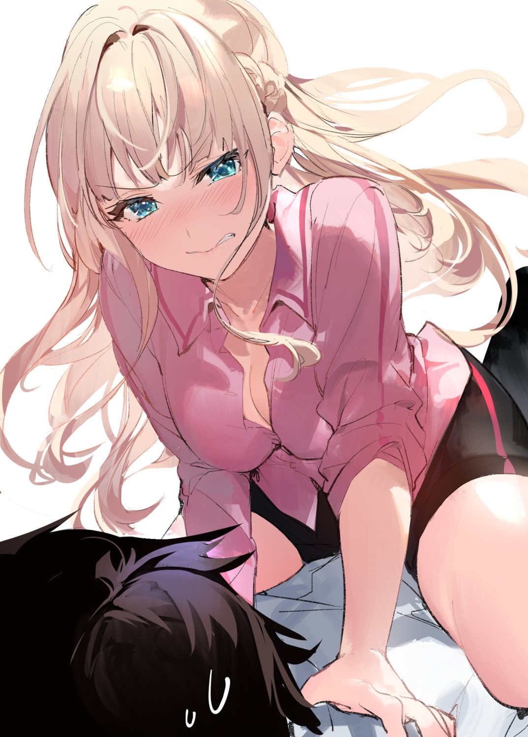 bike_shorts, charlotte_arisaka_anderson, cleavage, dress_shirt, kimizuka_kimihiko, open_shirt, tantei_wa_mou_shindeiru., umibouzu