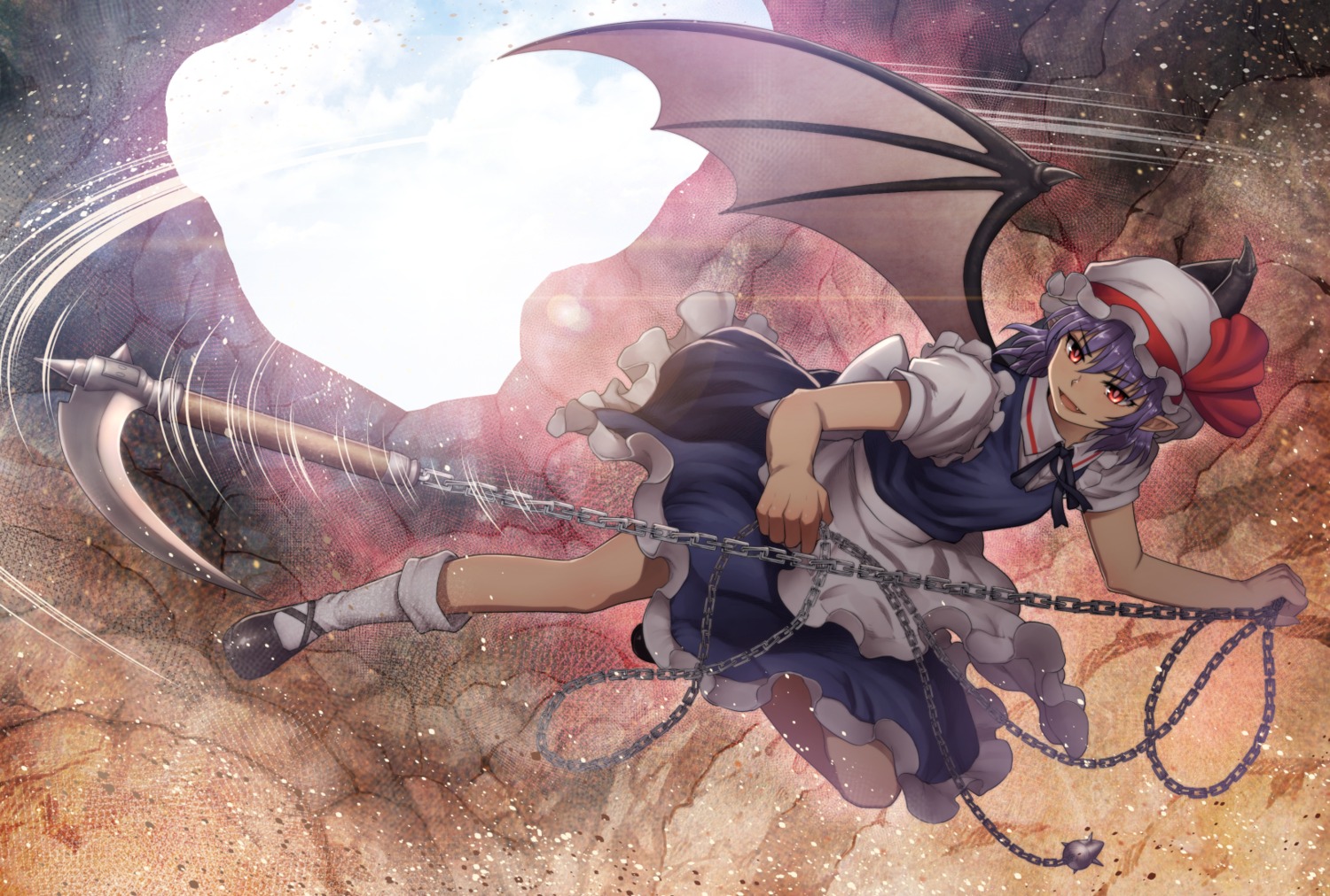 chiaki_rakutarou, maid, pointy_ears, remilia_scarlet, touhou, weapon, wings