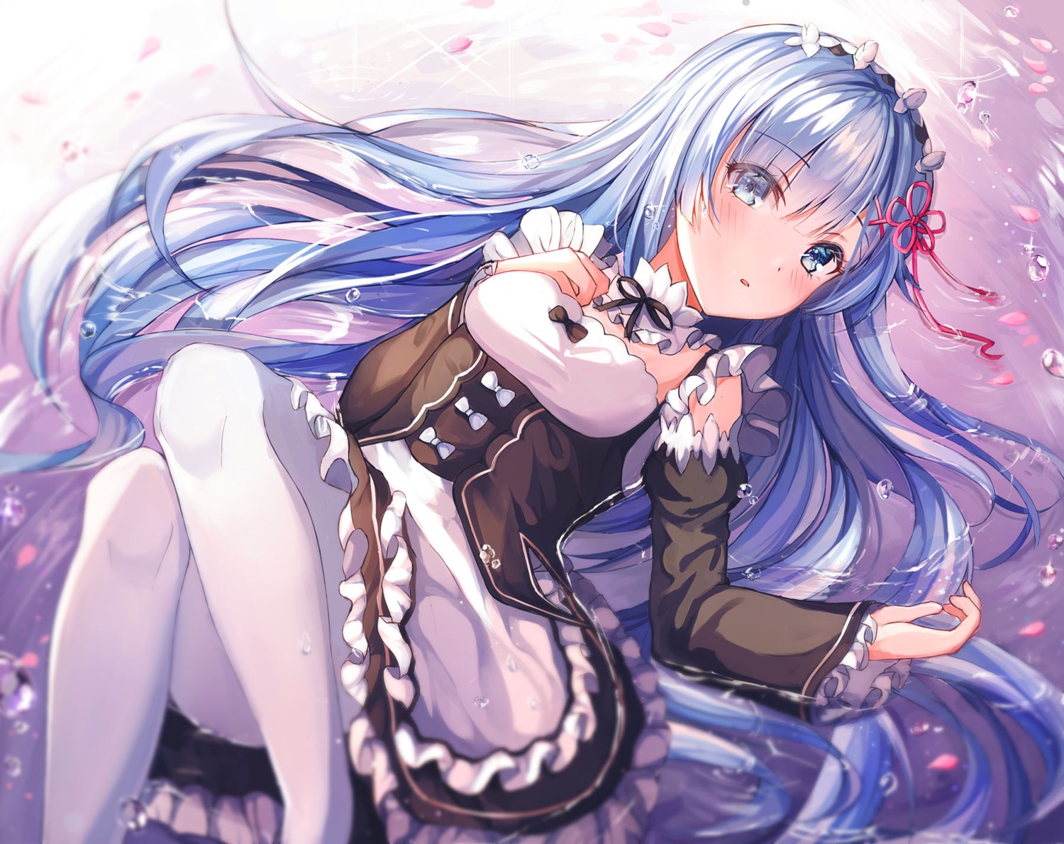 maid, pantyhose, re:zero_kara_hajimeru_isekai_seikatsu, rem_(re_zero), skirt_lift, ssum_(ehf_dustk), wet
