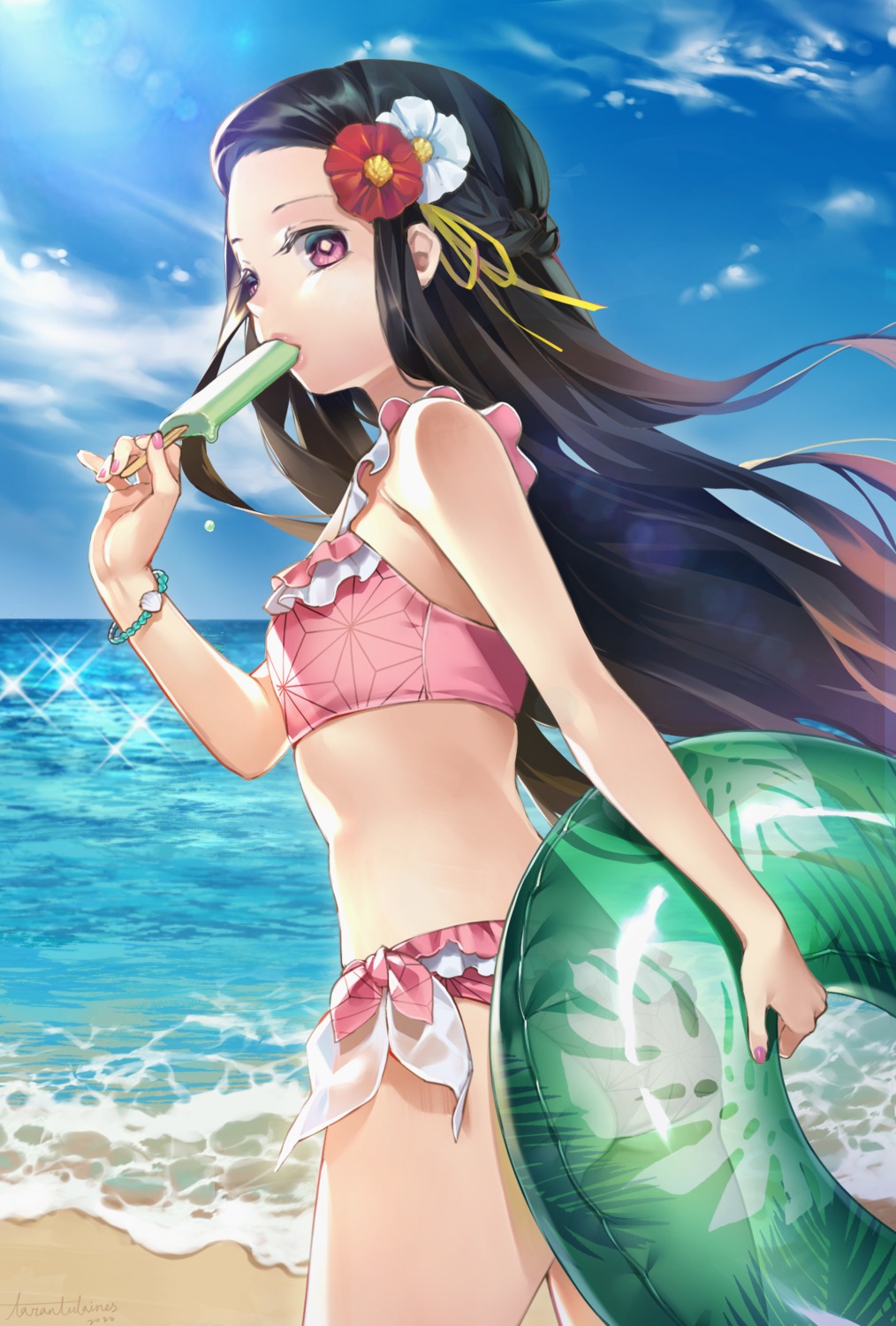 ass, bikini, kamado_nezuko, kimetsu_no_yaiba, swimsuits, tarantulaines