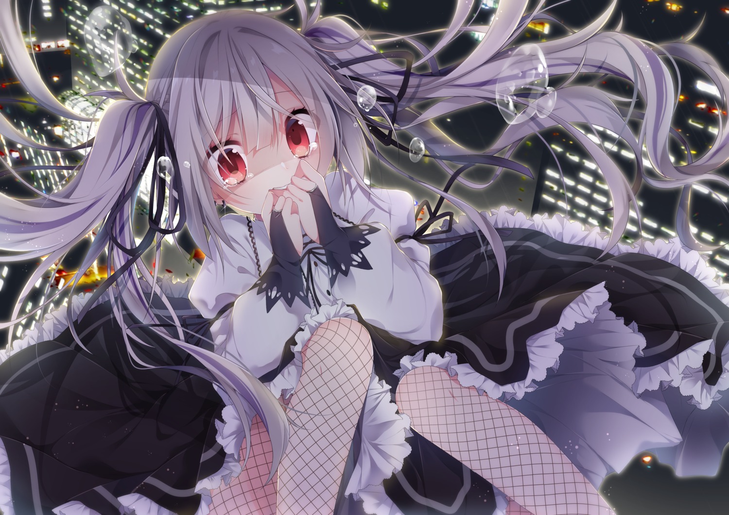 fishnets, gothic_lolita, kinosaki_yuuta, lolita_fashion, pantyhose, skirt_lift