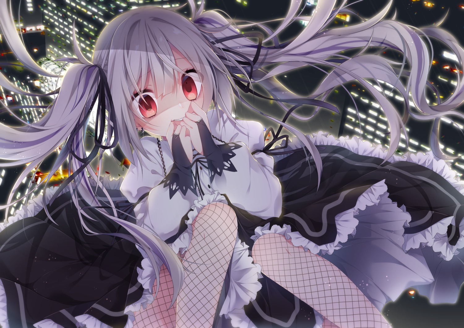 fishnets, gothic_lolita, kinosaki_yuuta, lolita_fashion, pantyhose, skirt_lift