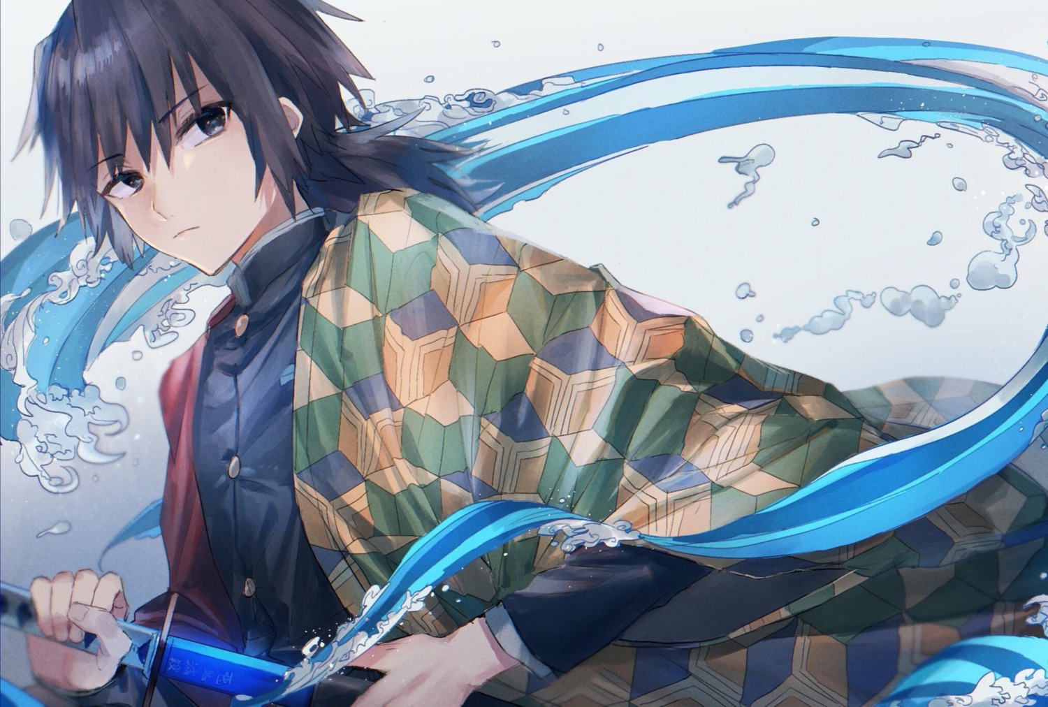 japanese_clothes, kimetsu_no_yaiba, male, oyuyu, sword, tomioka_giyuu, uniform