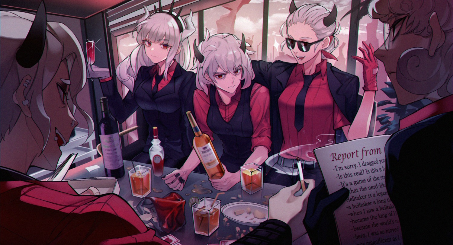 business_suit, cizzi, helltaker, horns, lucifer_(helltaker), megane