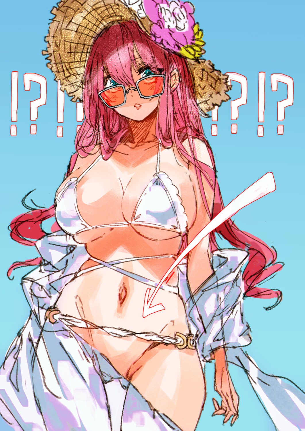azur_lane, bikini_top, erect_nipples, megane, nopan, see_through, signo_aaa, sketch