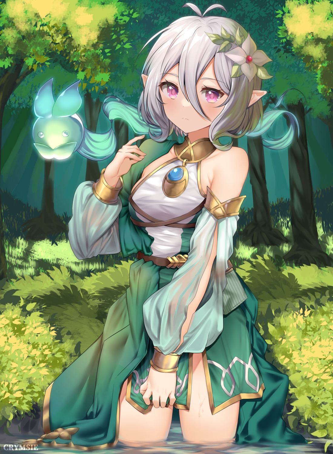 crymsie, dress, kokkoro, pointy_ears, princess_connect!, princess_connect!_re:dive, see_through, wet