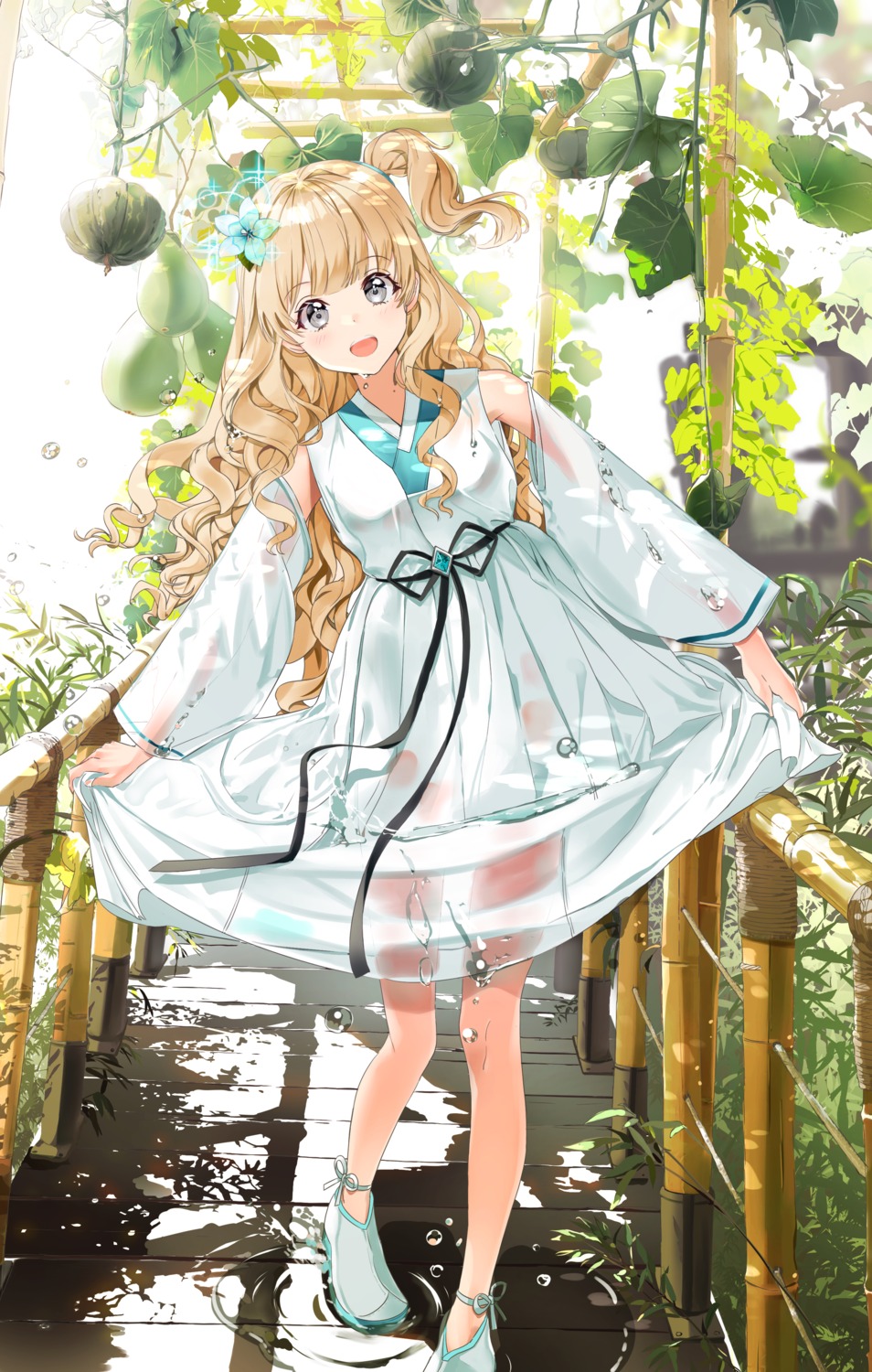 asian_clothes, see_through, skirt_lift, ttorong, wet, wet_clothes