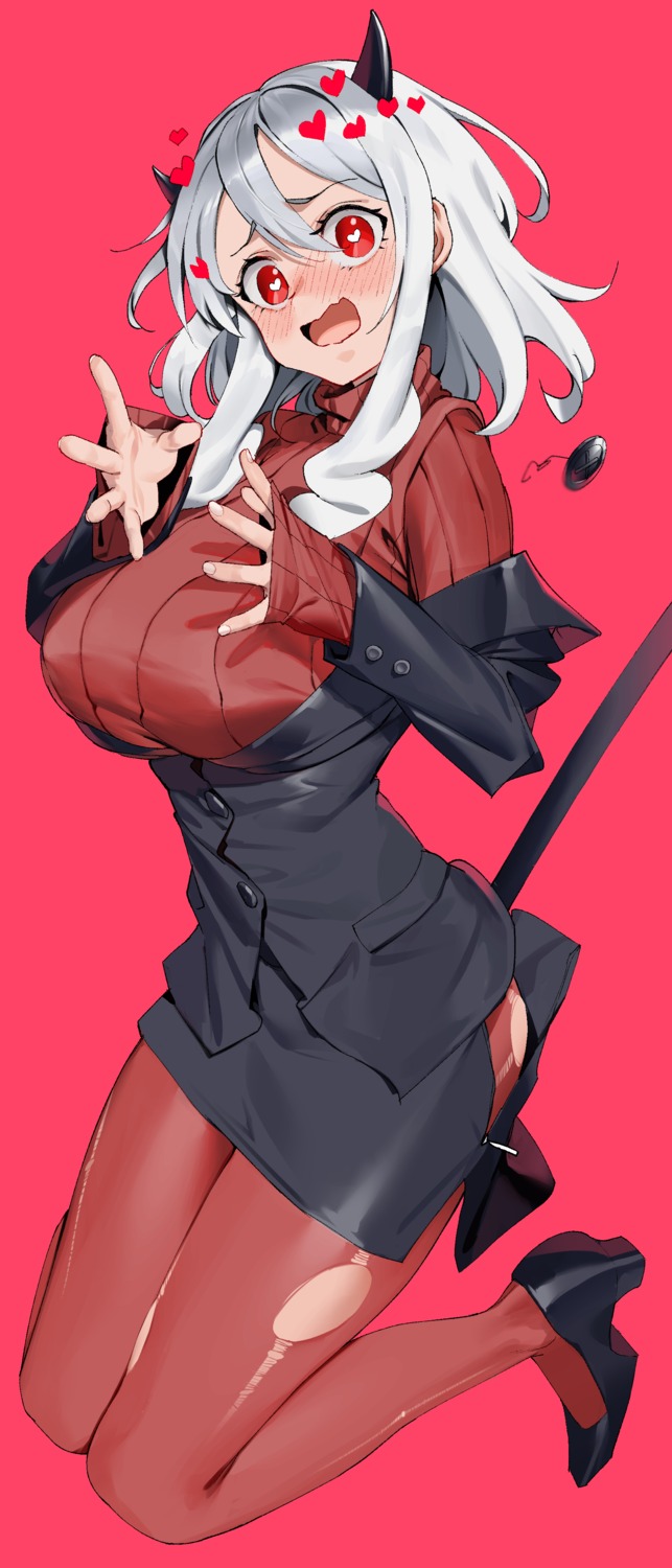 business_suit, gdd_(vkejr702), heels, helltaker, horns, modeus_(helltaker), pantyhose, sweater