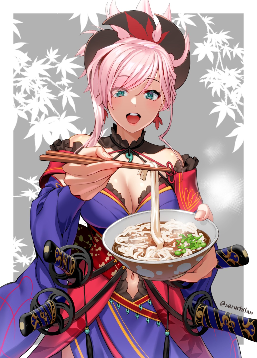 cleavage, fate/grand_order, japanese_clothes, miyamoto_musashi_(fate), saruchitan, sword