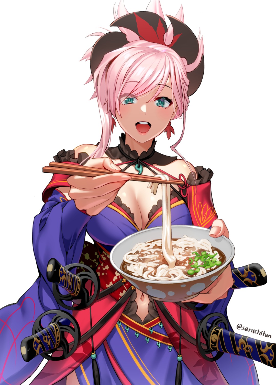 cleavage, fate/grand_order, japanese_clothes, miyamoto_musashi_(fate), saruchitan, sword