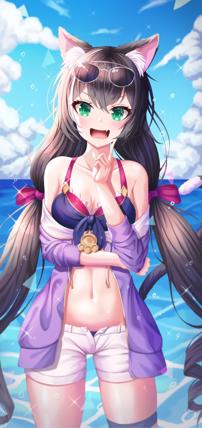 animal_ears, bikini, cleavage, garter, karyl_(princess_connect), megane, open_shirt, princess_connect!