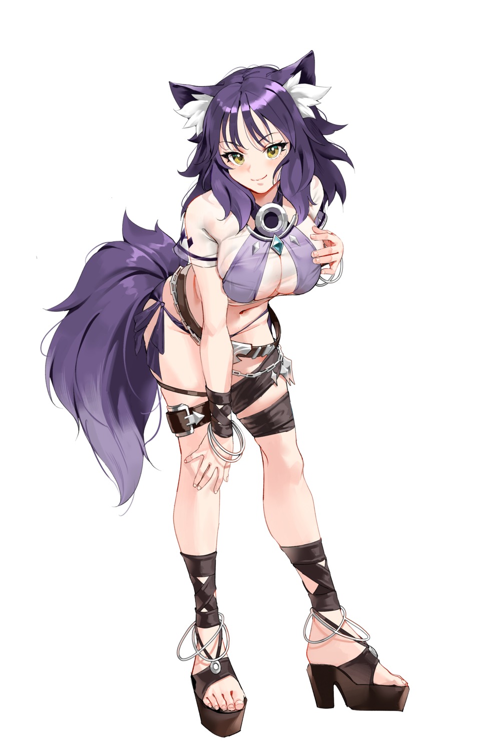 aki_makoto, animal_ears, bikini, cleavage, garter, gdd_(vkejr702), heels, princess_connect!