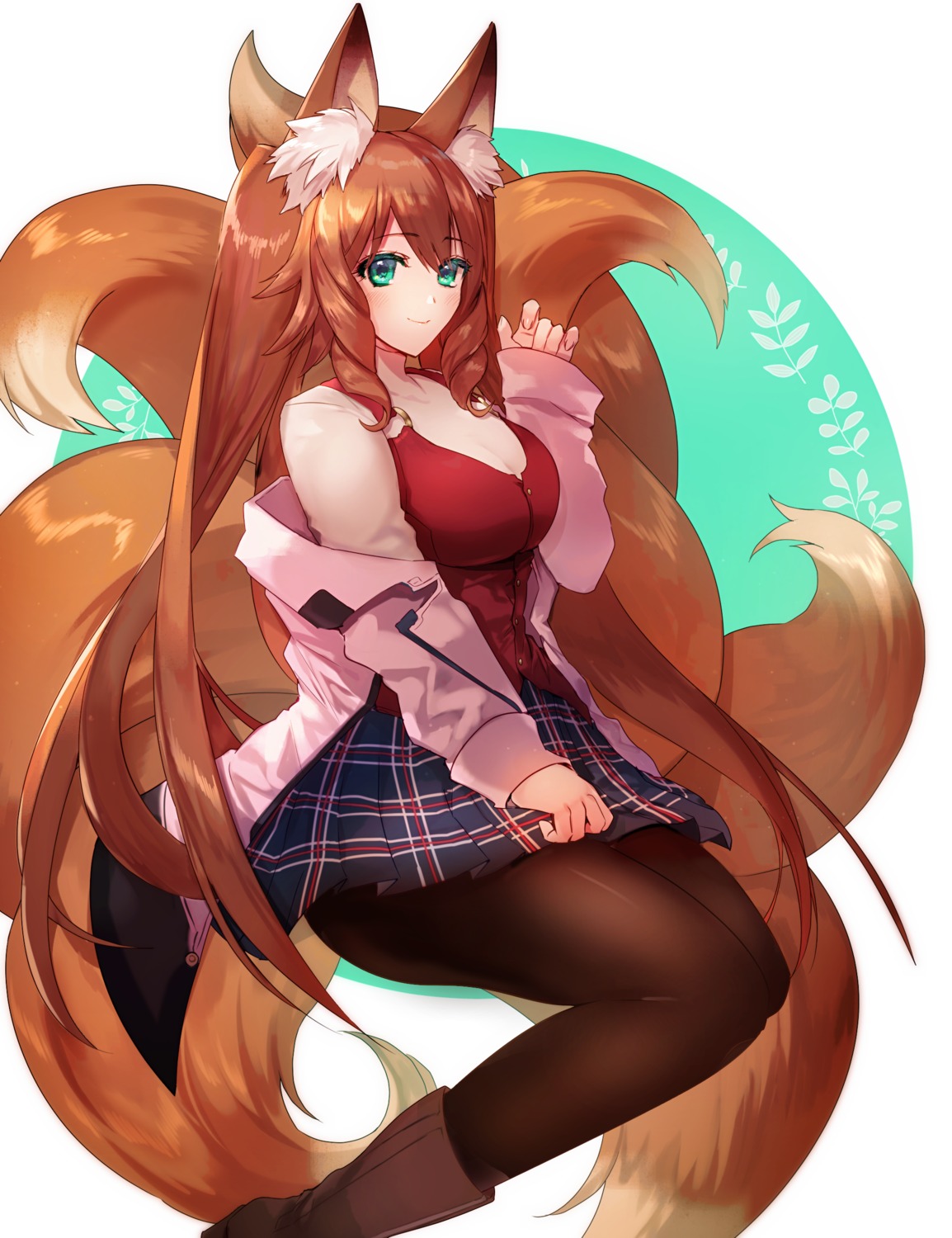animal_ears, cleavage, kitsune, nanase_chiori, pantyhose, tail