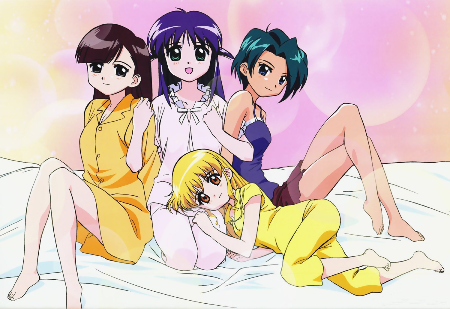 andou_mahoro, cleavage, dress_shirt, itou_yoshiaki, mahoromatic, ooe_chizuko, pajama, sakura_miyuki