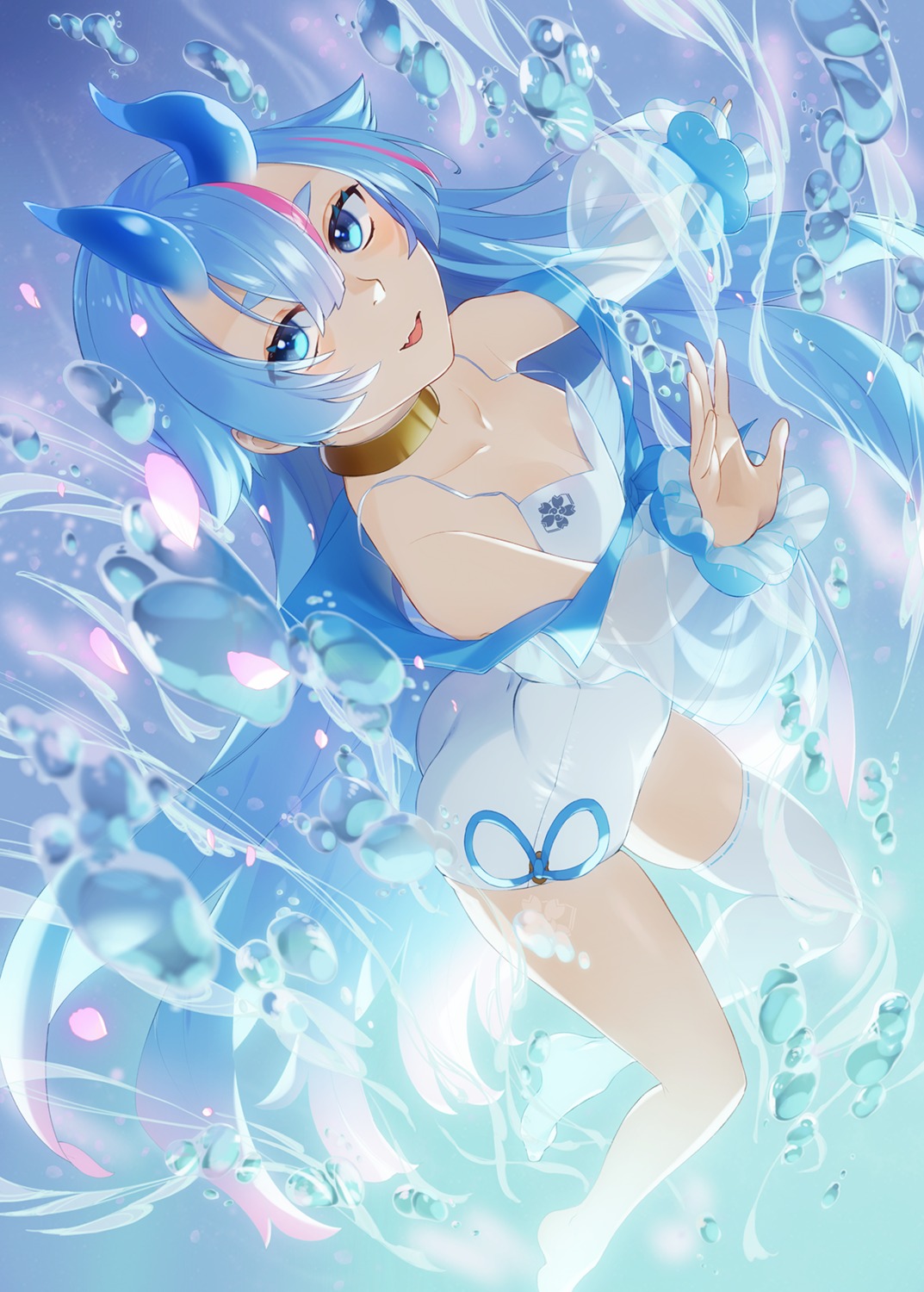 azur_lane, cleavage, horns, i-13_(azur_lane), mimiko_(fuji_310), swimsuits, thighhighs, wet