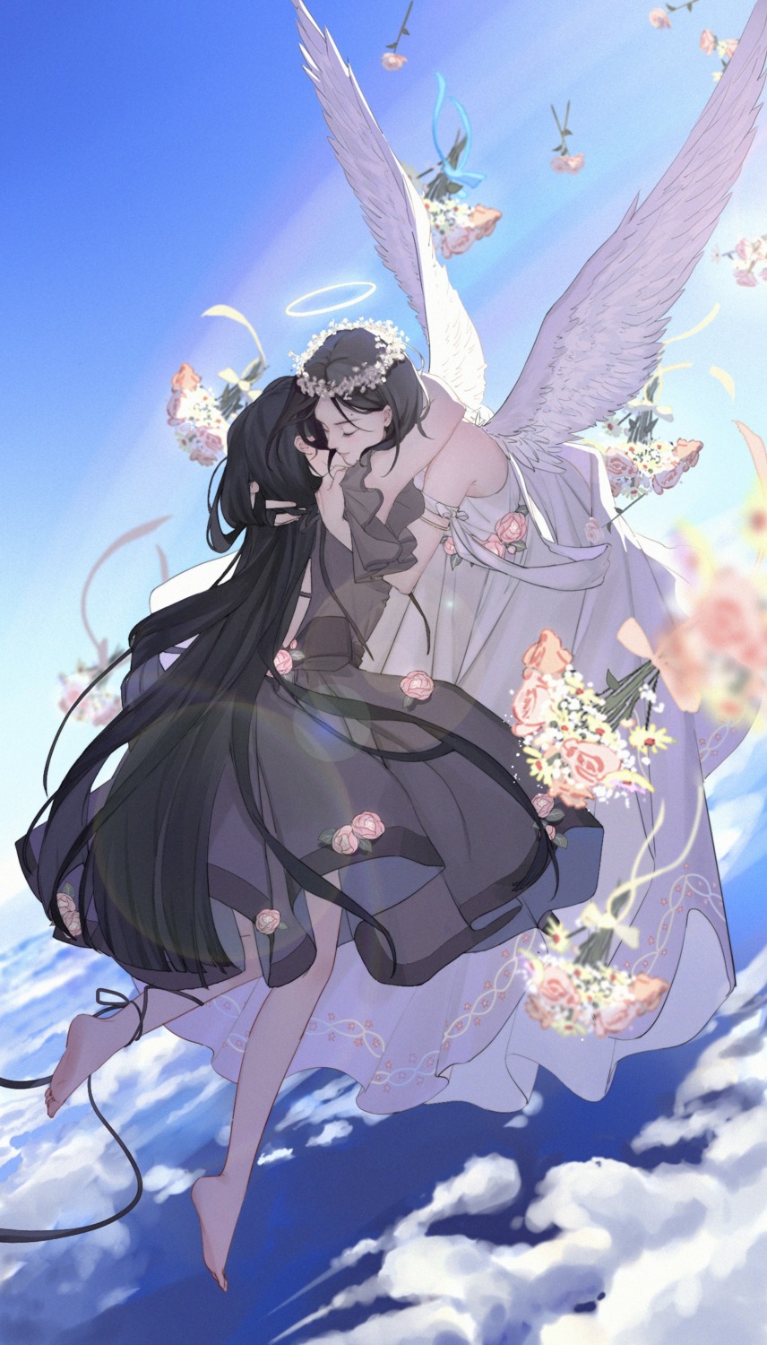 angel, dress, houraisan_chouko, wings, yuri