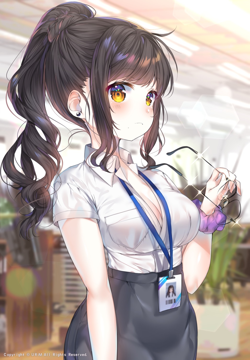 cleavage, dress_shirt, megane, open_shirt, urim_(paintur)