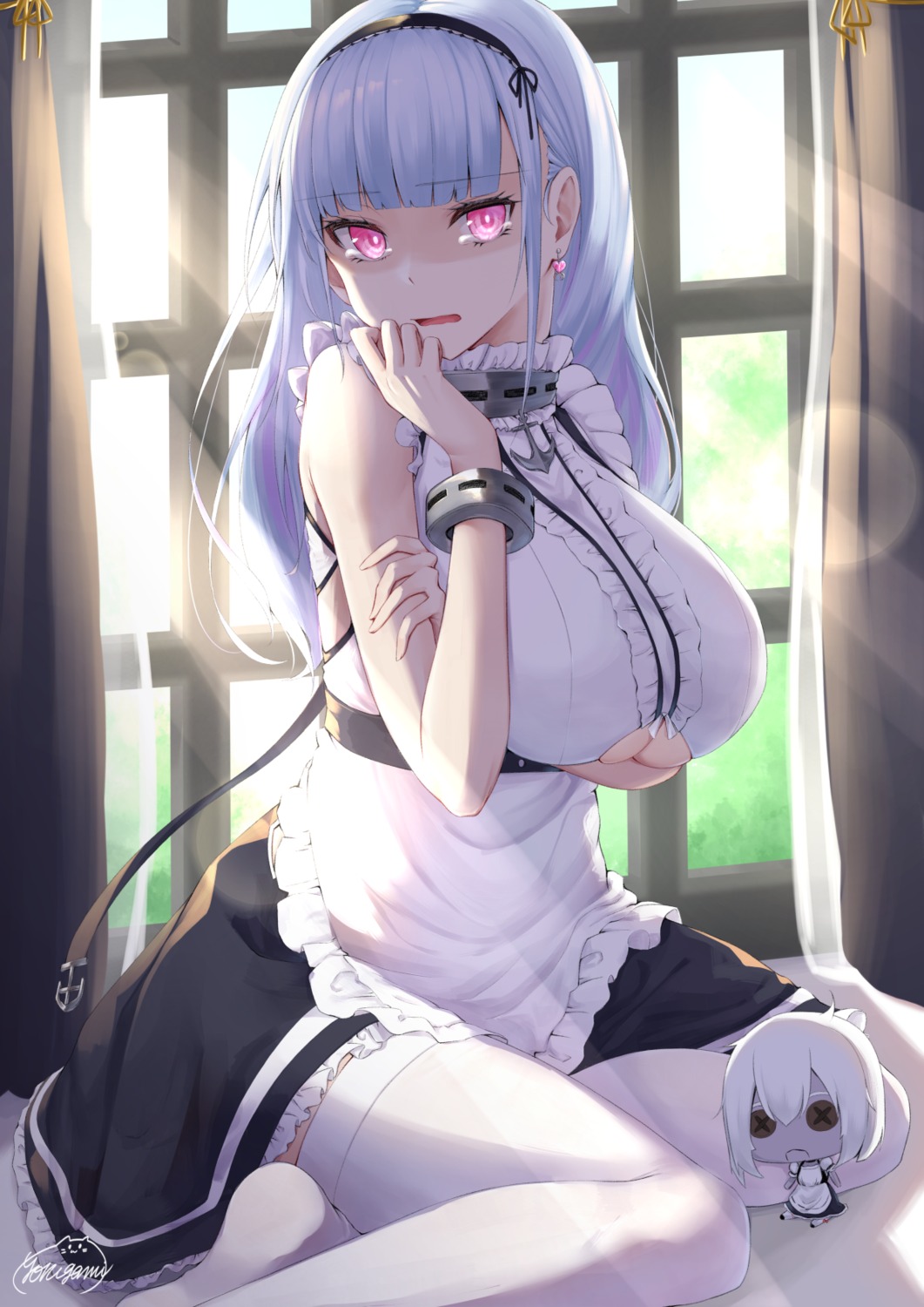 azur_lane, chibi, dido_(azur_lane), maid, mofu_cat001, thighhighs, underboob